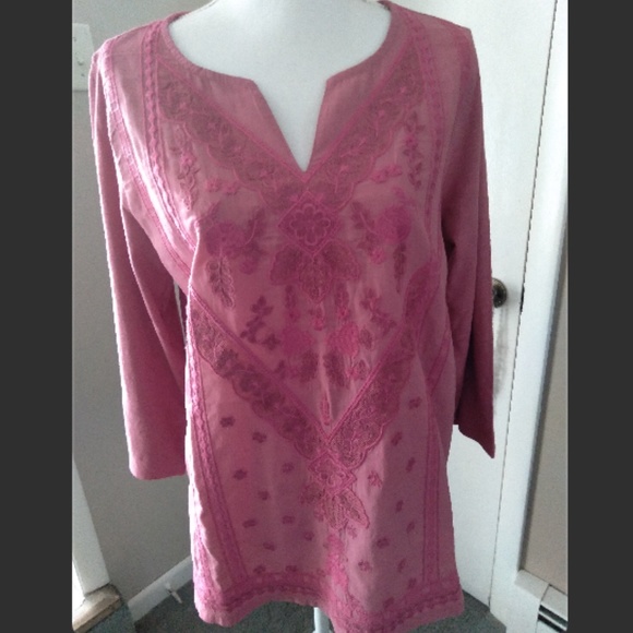 Soft Surroundings Coconut Dreams Mellow Mauve M and S NWT embroidered top $80 - Picture 3 of 8